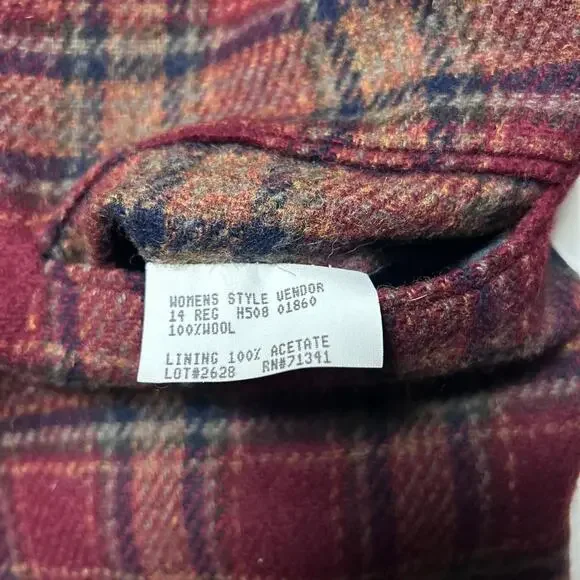L.L. Bean Vintage 80s Wool Tartan Plaid One Button Blazer Jacket Womens 14R - Picture 6 of 6